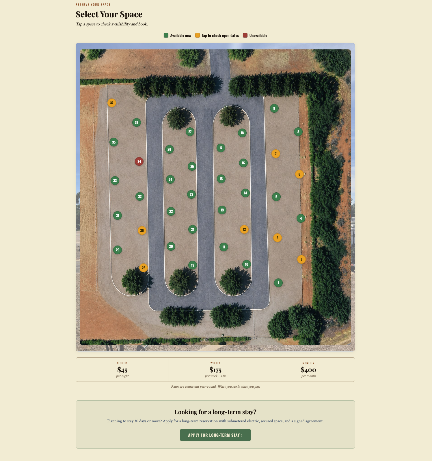 Live occupancy map — park space grid